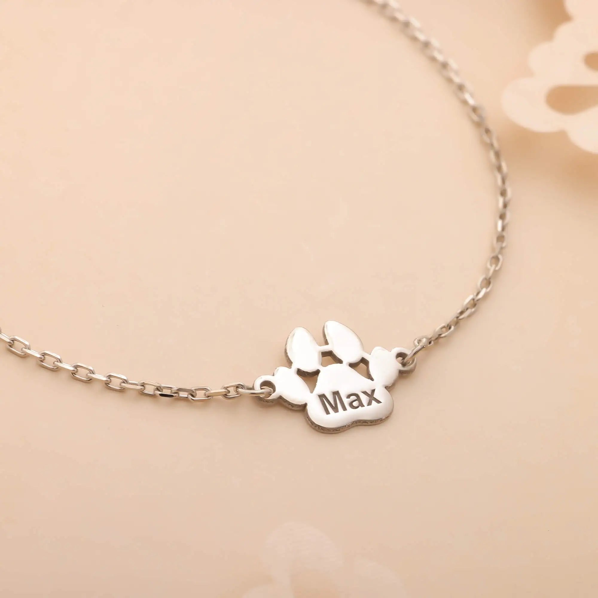 Kişiye Özel İsim Yazılı Pati 925 Ayar Gümüş Bileklik LuvianaJewelry