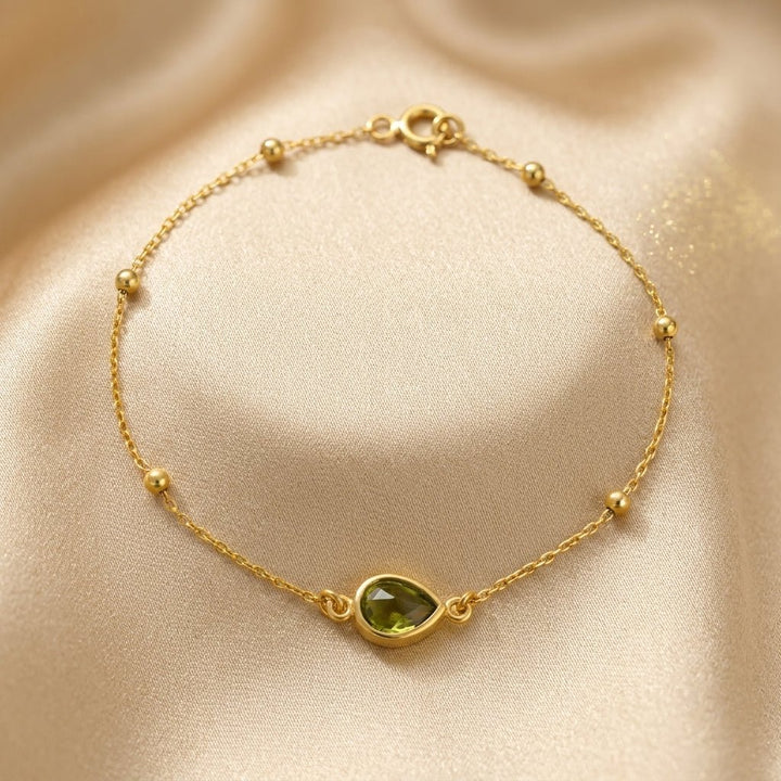 Damla Zirkon Doğum Taşlı Top Zincirli 925 Ayar Gümüş Bileklik LuvianaJewelry