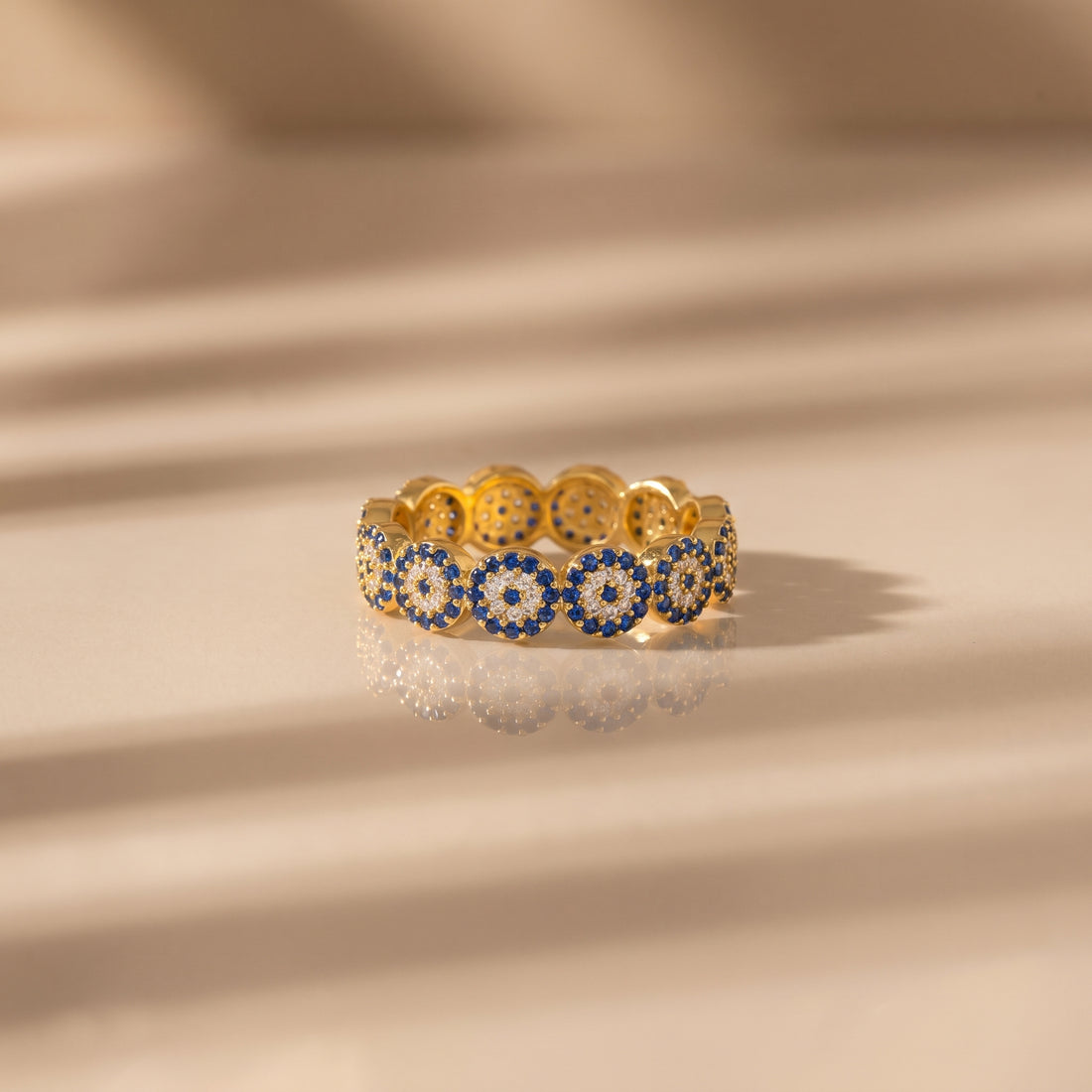 Sıralı Nazar Boncuklu Yüzük | 14 Ayar Altın Kaplama LuvianaJewelry