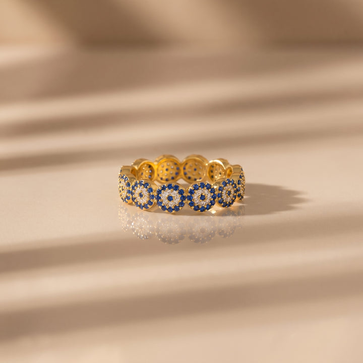 Sıralı Nazar Boncuklu Yüzük | 14 Ayar Altın Kaplama LuvianaJewelry