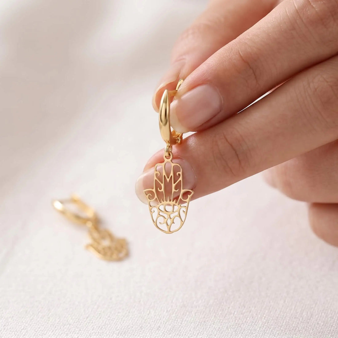 925 Ayar Gümüş Hamsa (Fatma Ana'nın Eli) Sallantılı Küpe LuvianaJewelry