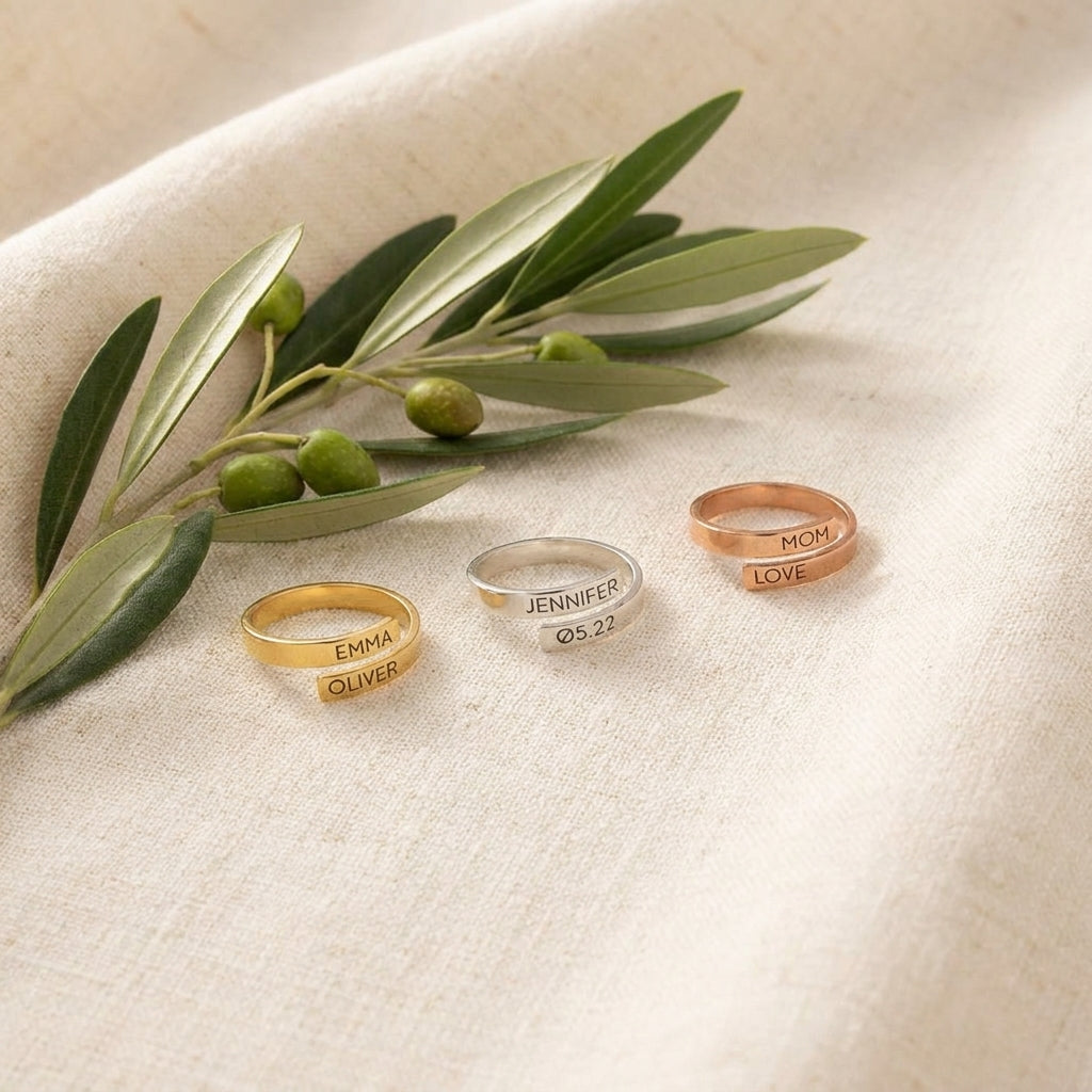 İki İsimli Sarmal Yüzük - Çift İsimli Sarmal Yüzük LuvianaJewelry