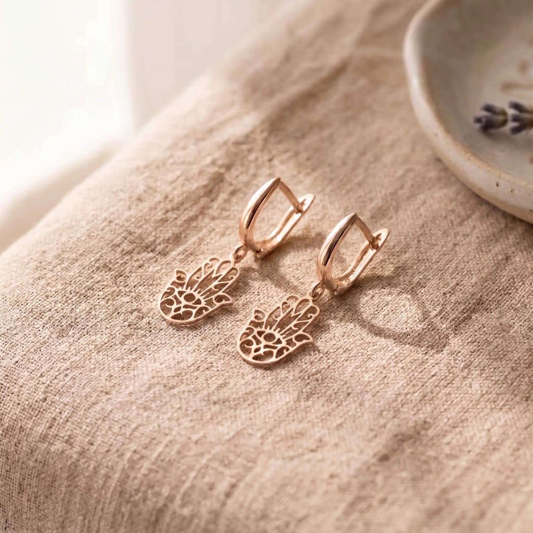 925 Ayar Gümüş Hamsa (Fatma Ana'nın Eli) Sallantılı Küpe LuvianaJewelry