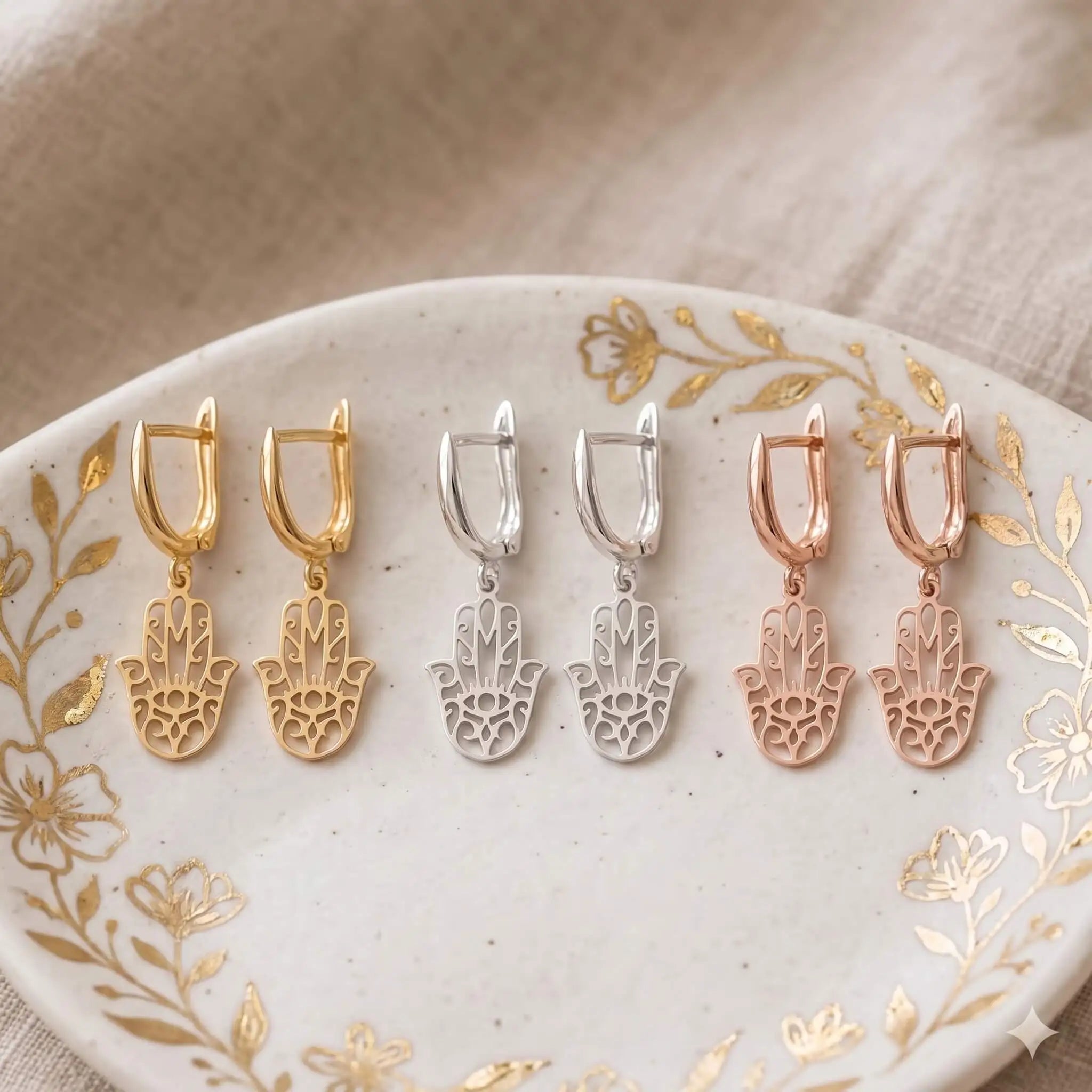 925 Ayar Gümüş Hamsa (Fatma Ana'nın Eli) Sallantılı Küpe LuvianaJewelry