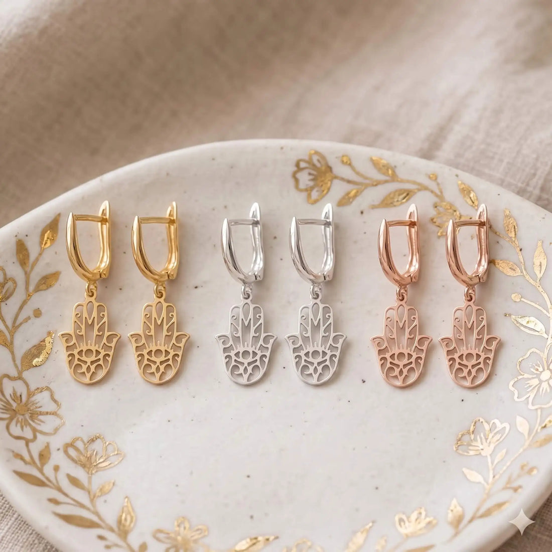 925 Ayar Gümüş Hamsa (Fatma Ana'nın Eli) Sallantılı Küpe LuvianaJewelry