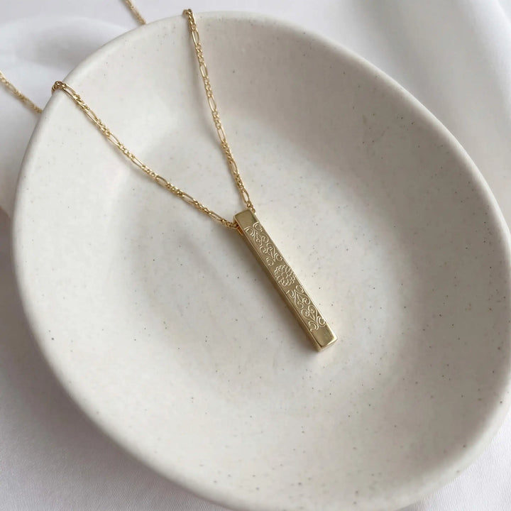 Kişiye Özel Lazer Kazımalı 925 Ayar Gümüş Bar Kolye LuvianaJewelry