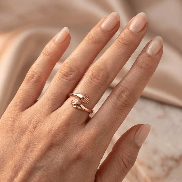 Sarılan Eller 925 Ayar Gümüş Yüzük - Ayarlanabilir Sarılma Yüzüğü LuvianaJewelry