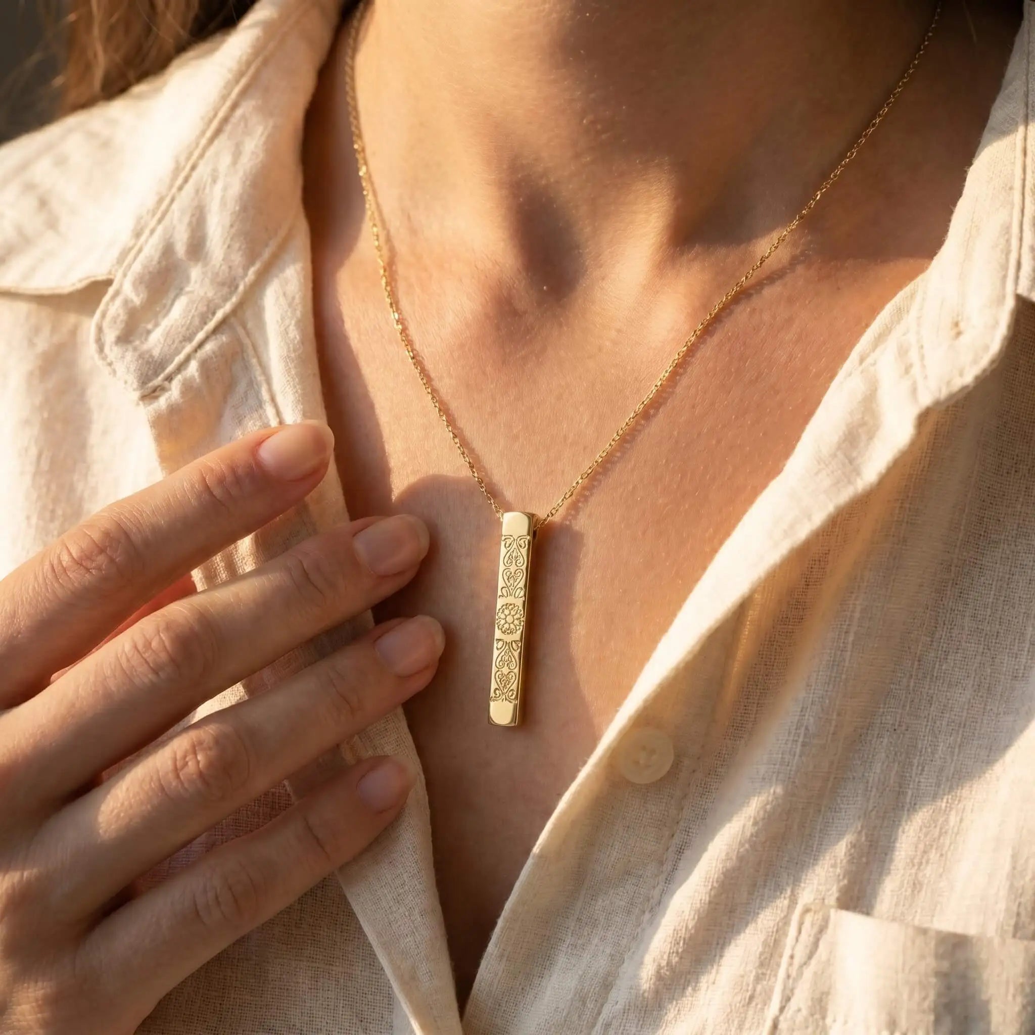 Kişiye Özel Lazer Kazımalı 925 Ayar Gümüş Bar Kolye LuvianaJewelry