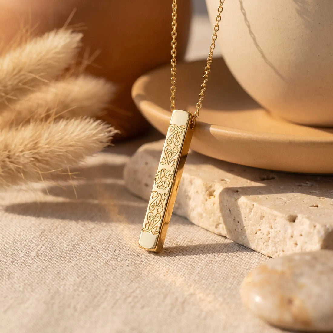 Kişiye Özel Lazer Kazımalı 925 Ayar Gümüş Bar Kolye LuvianaJewelry