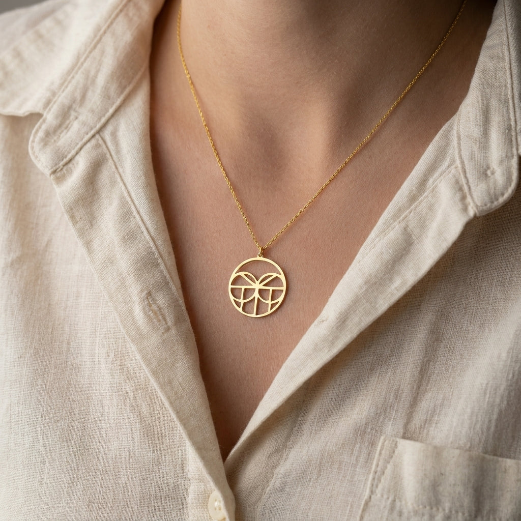 Minimalist Geometrik Logolu İsme Özel Tasarım Gümüş Kolye LuvianaJewelry
