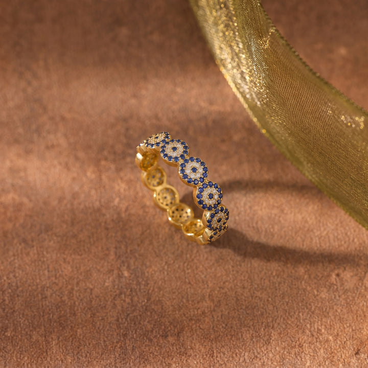 Sıralı Nazar Boncuklu Yüzük | 14 Ayar Altın Kaplama LuvianaJewelry