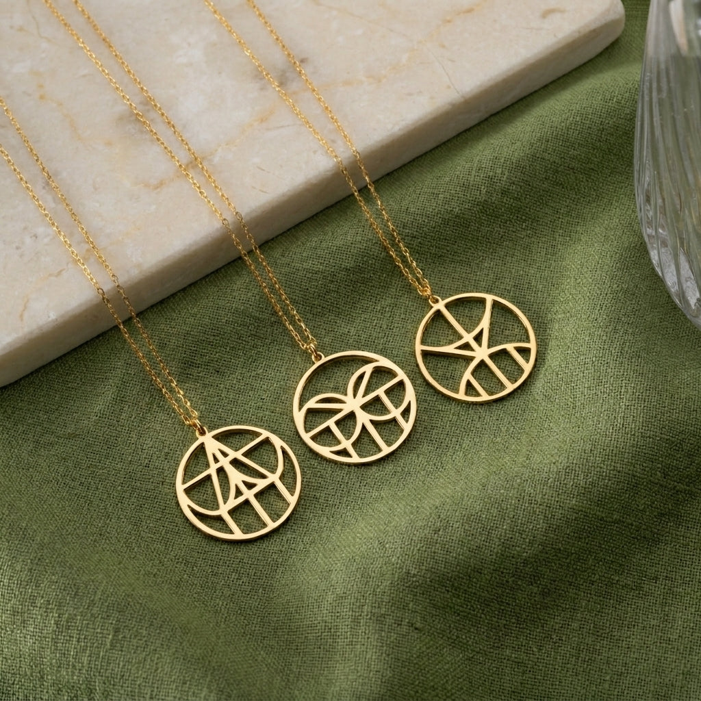 Minimalist Geometrik Logolu İsme Özel Tasarım Gümüş Kolye LuvianaJewelry