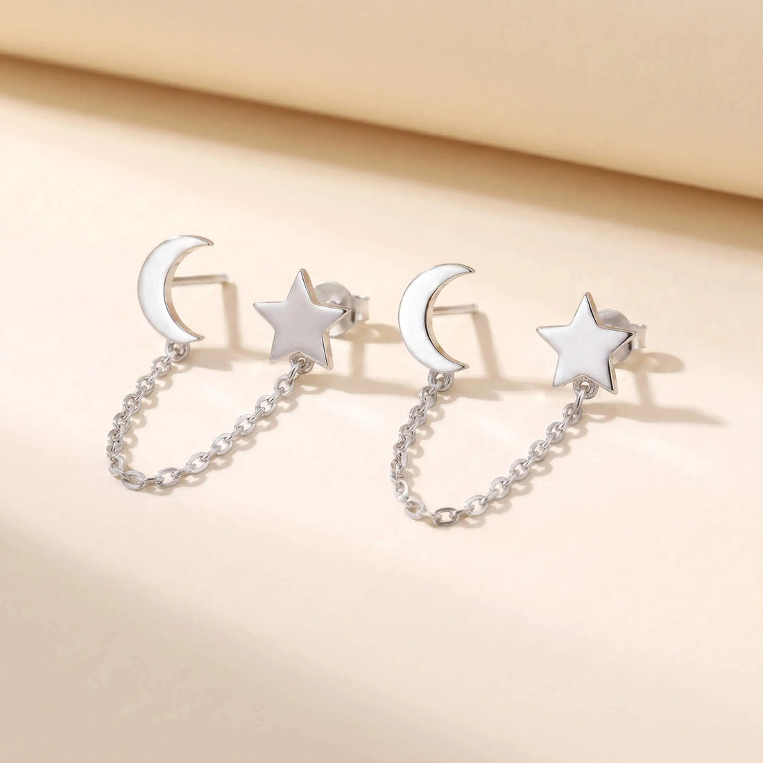 Zincirli Ay Yıldız 925 Ayar Gümüş Küpe LuvianaJewelry