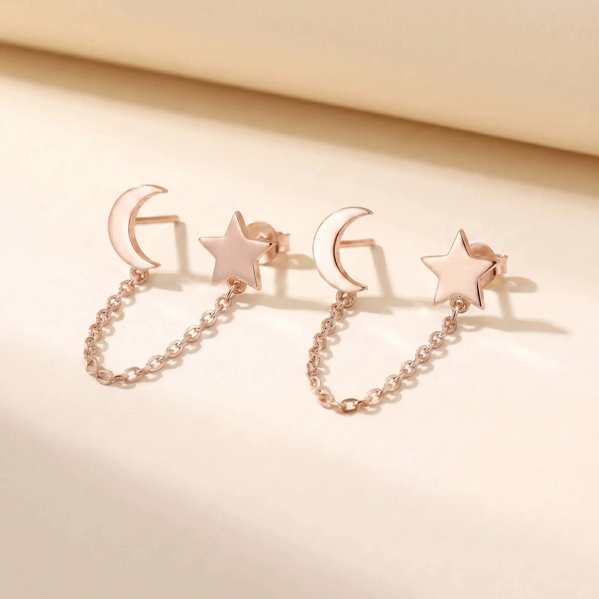 Zincirli Ay Yıldız 925 Ayar Gümüş Küpe LuvianaJewelry