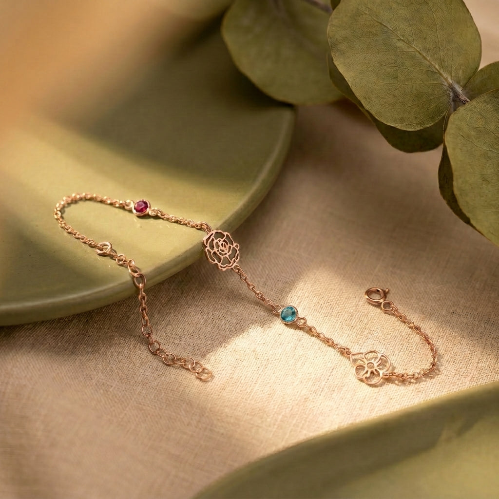 Kişiselleştirilebilir Doğum Çiçeği ve Doğum Taşı Bileklik LuvianaJewelry