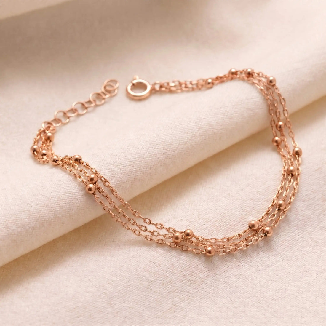 925 Ayar Gümüş Üçlü Toplu Zincir Bileklik - 14 Ayar Altın Kaplama, Rose ve Gümüş LuvianaJewelry