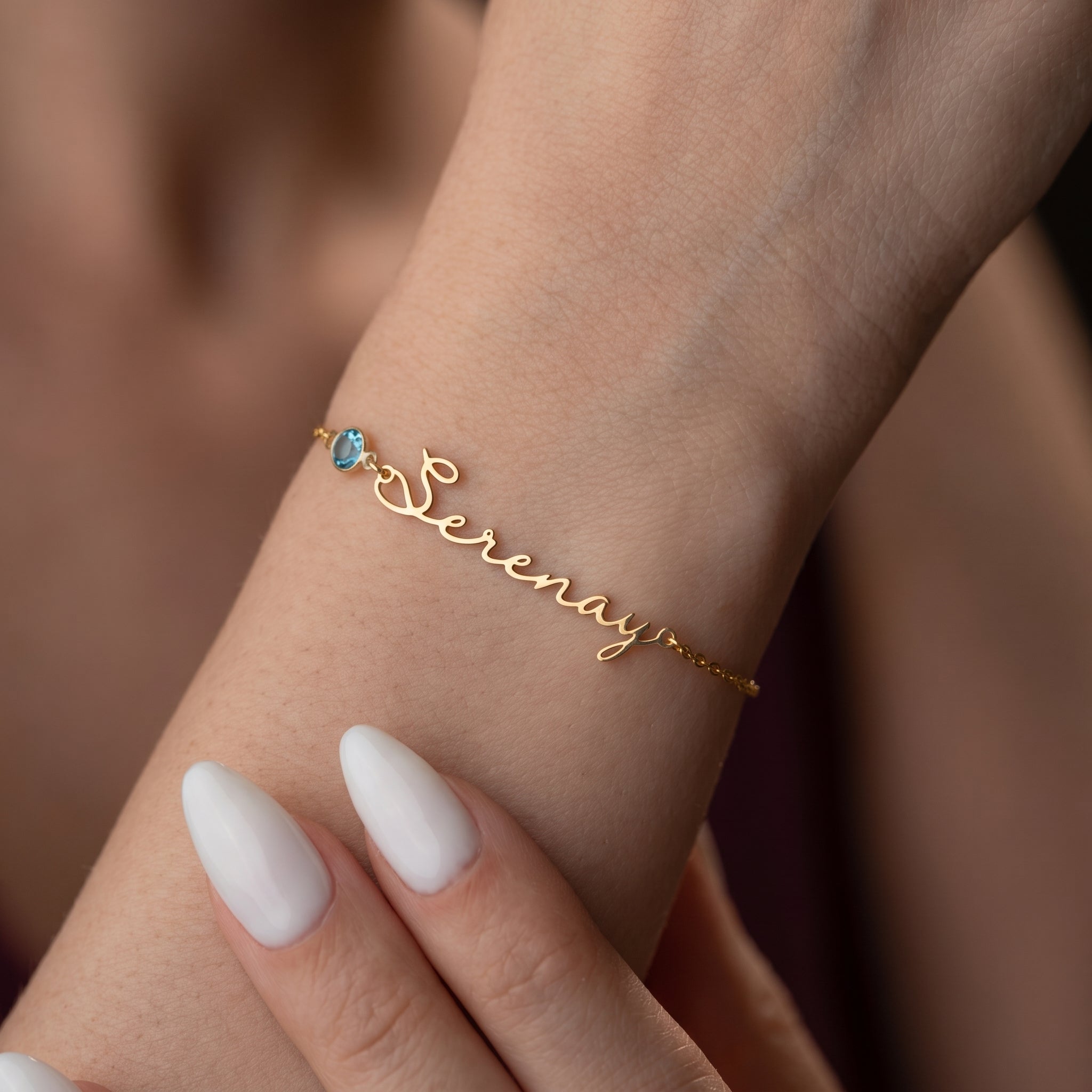 Kişiye Özel İsimli ve Doğum Taşlı 925 Ayar Gümüş Bileklik LuvianaJewelry