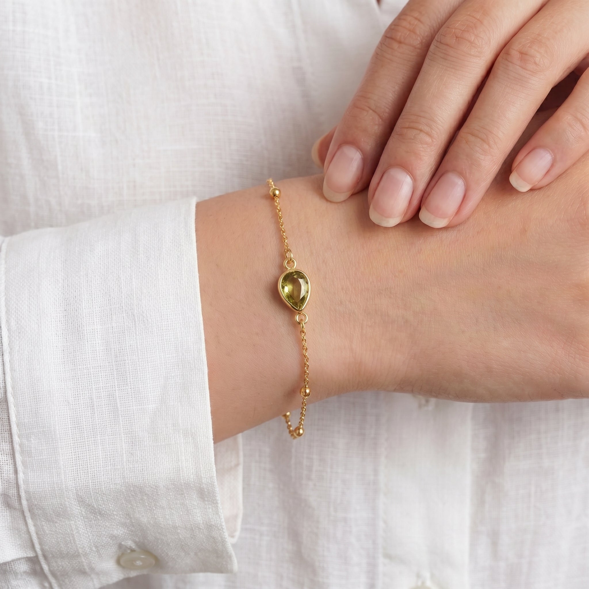 Damla Zirkon Doğum Taşlı Top Zincirli 925 Ayar Gümüş Bileklik LuvianaJewelry