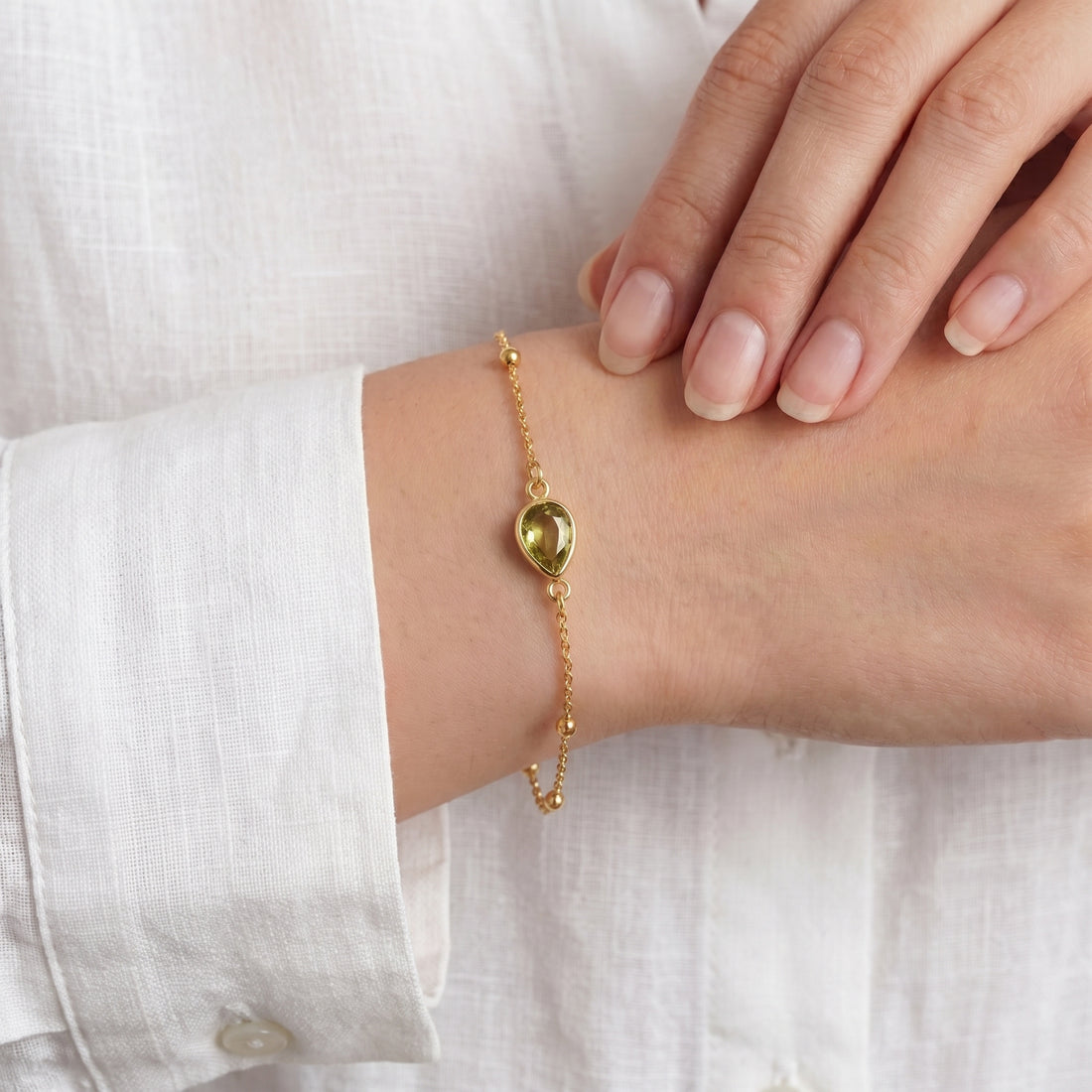 Damla Zirkon Doğum Taşlı Top Zincirli 925 Ayar Gümüş Bileklik LuvianaJewelry