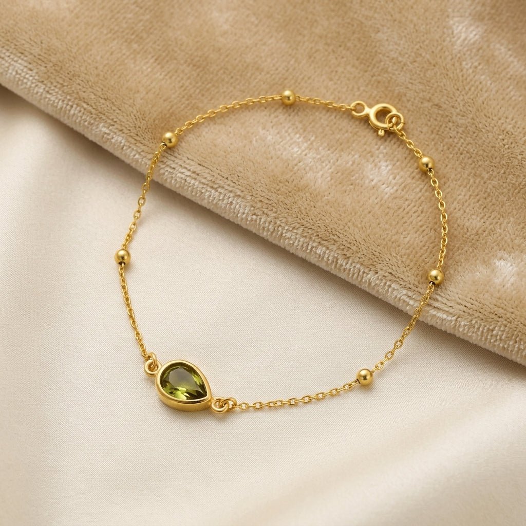 Damla Zirkon Doğum Taşlı Top Zincirli 925 Ayar Gümüş Bileklik LuvianaJewelry