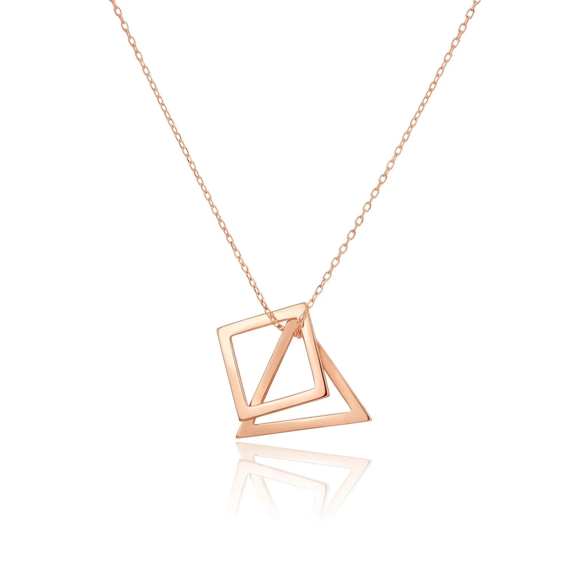 14 Ayar Altın Kaplama Gümüş Kare Üçgen Geometrik Kolye LuvianaJewelry