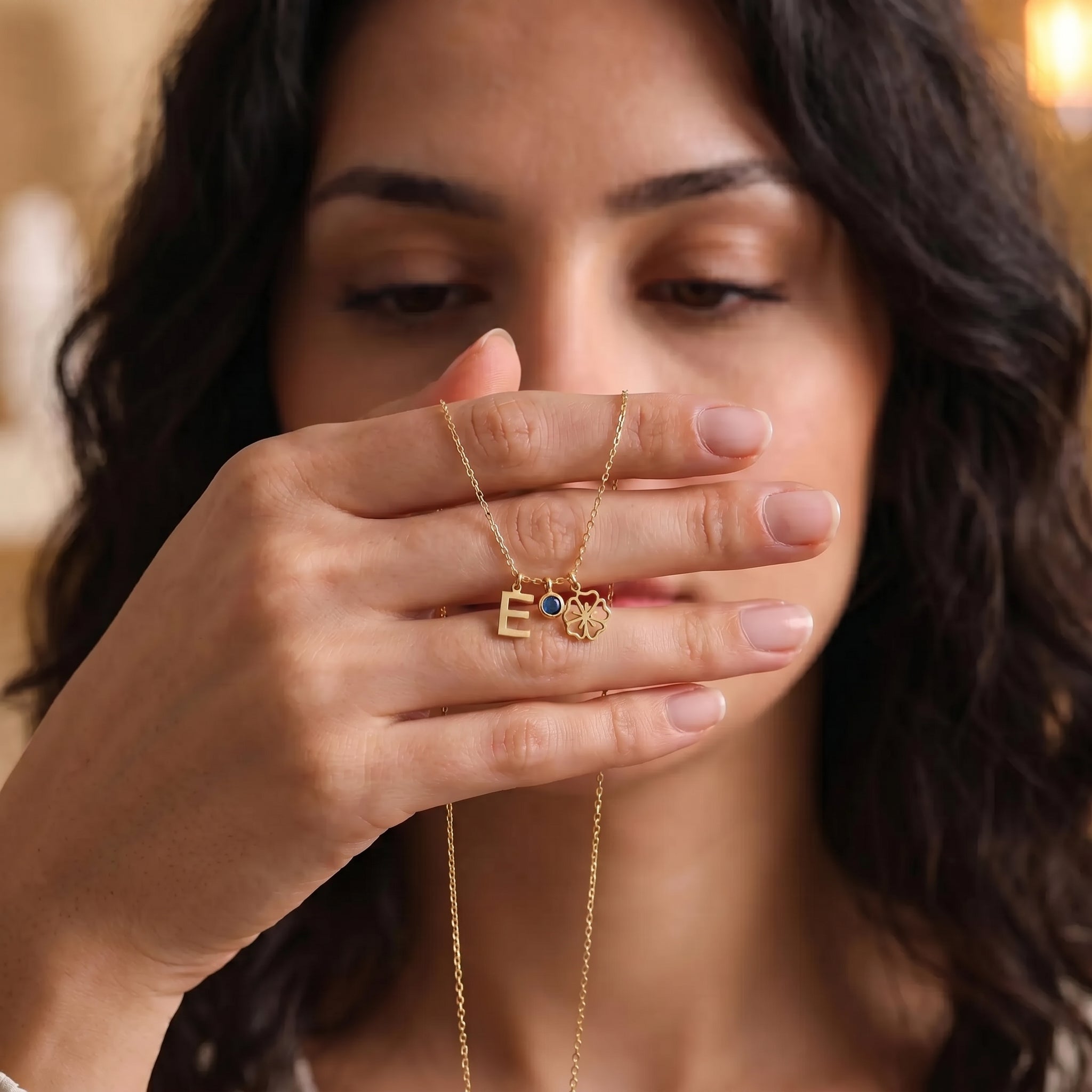 Kişiye Özel Doğum Çiçeği, Doğum Taşı ve Harfli Kolye LuvianaJewelry