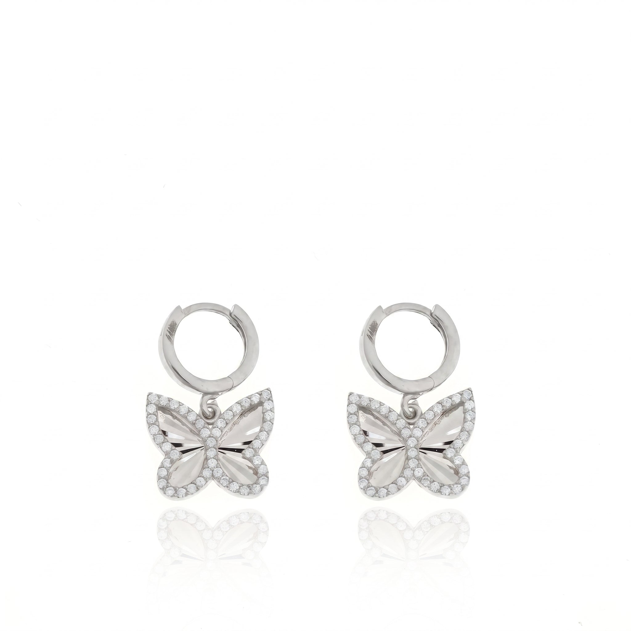 Zirkon Taşlı Gümüş Kelebek Halka Küpe - 925 Ayar Gümüş LuvianaJewelry