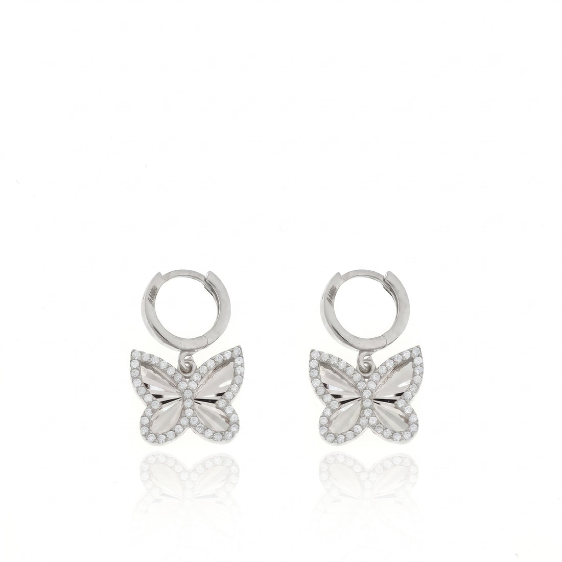 Zirkon Taşlı Gümüş Kelebek Halka Küpe - 925 Ayar Gümüş LuvianaJewelry