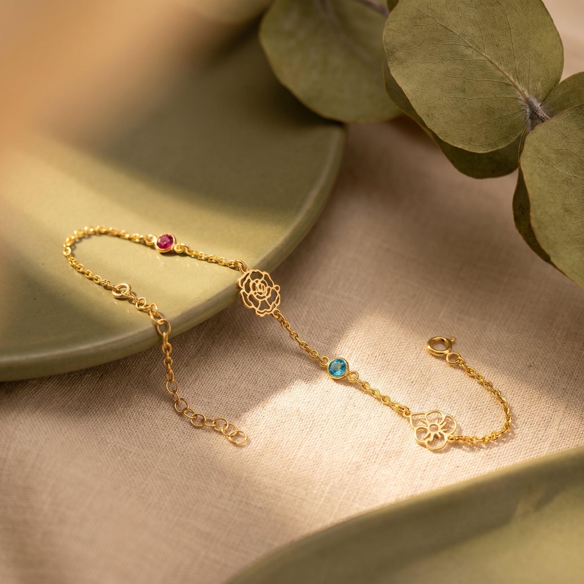 Kişiselleştirilebilir Doğum Çiçeği ve Doğum Taşı Bileklik LuvianaJewelry