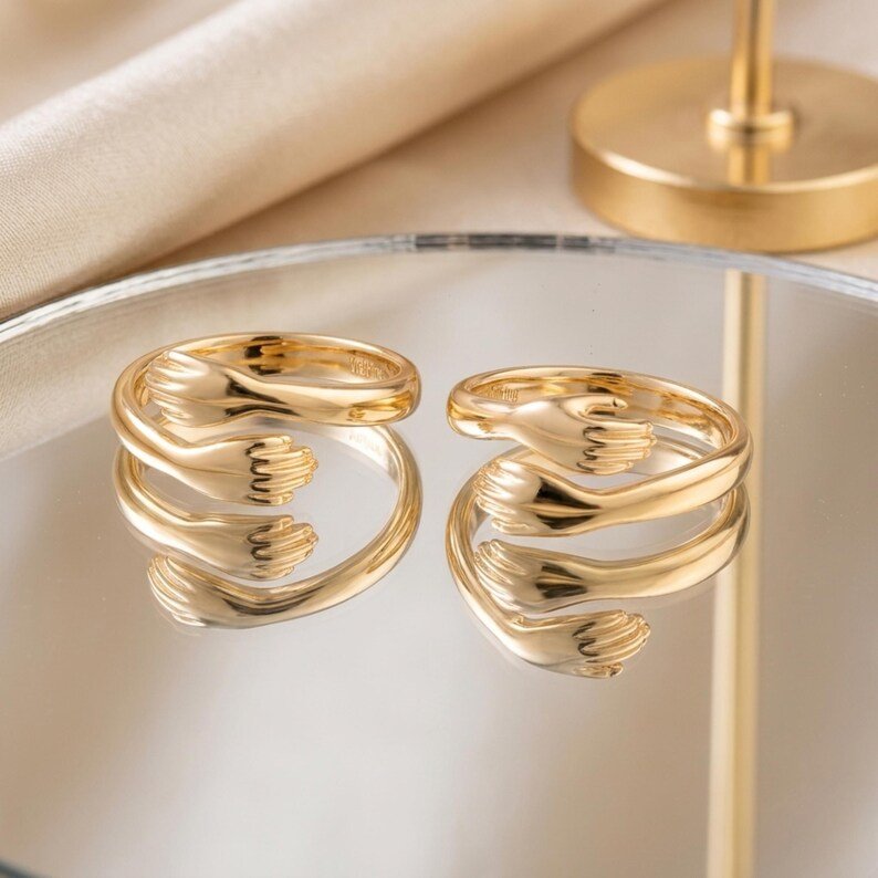 Sarılan Eller 925 Ayar Gümüş Yüzük - Ayarlanabilir Sarılma Yüzüğü LuvianaJewelry