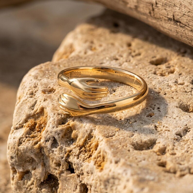 Sarılan Eller 925 Ayar Gümüş Yüzük - Ayarlanabilir Sarılma Yüzüğü LuvianaJewelry