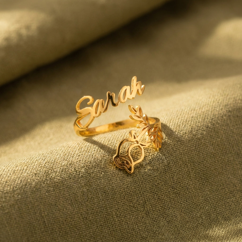 İsimli ve Doğum Çiçekli Gümüş Yüzük LuvianaJewelry