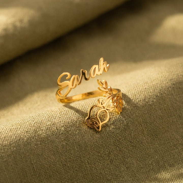 İsimli ve Doğum Çiçekli Gümüş Yüzük LuvianaJewelry