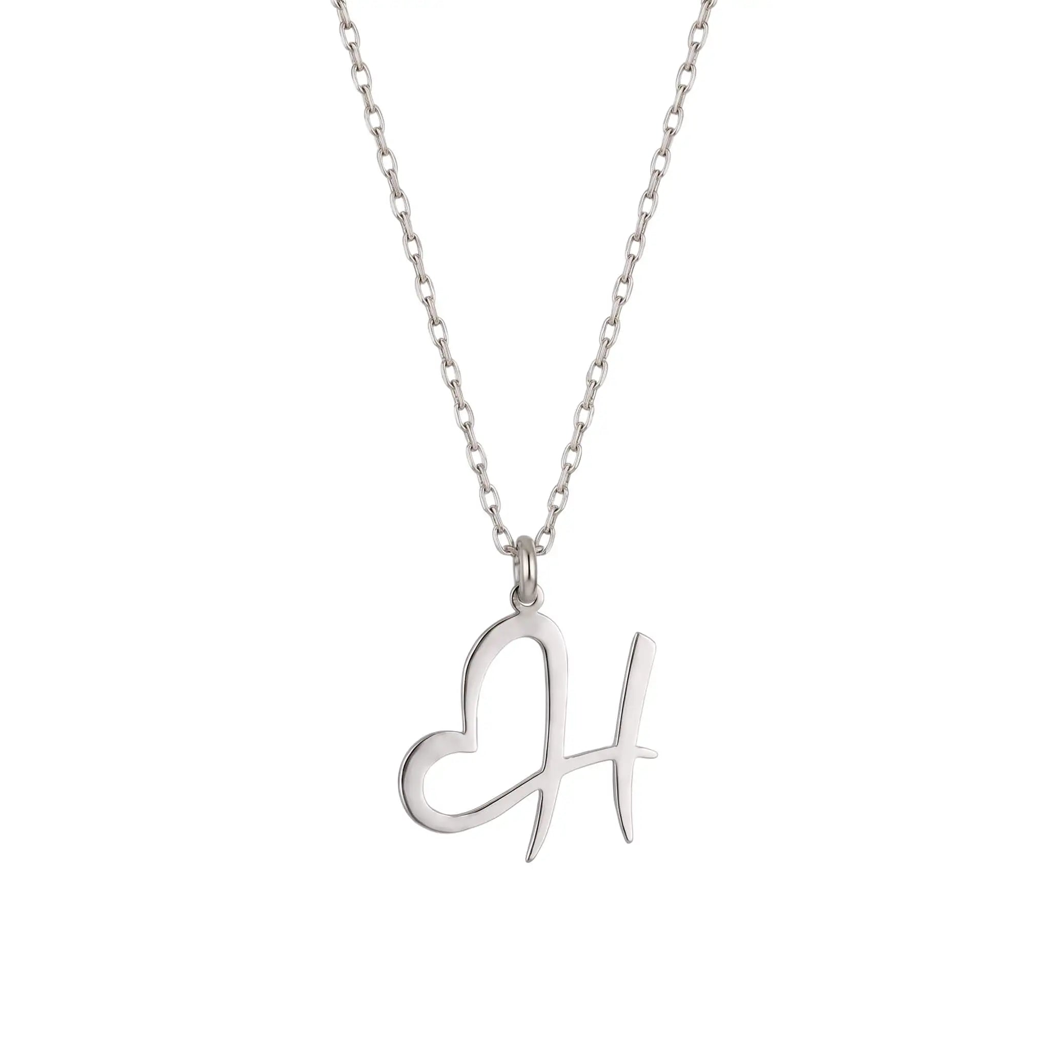 Kalp Detaylı 925 Ayar Gümüş Harf Kolye LuvianaJewelry