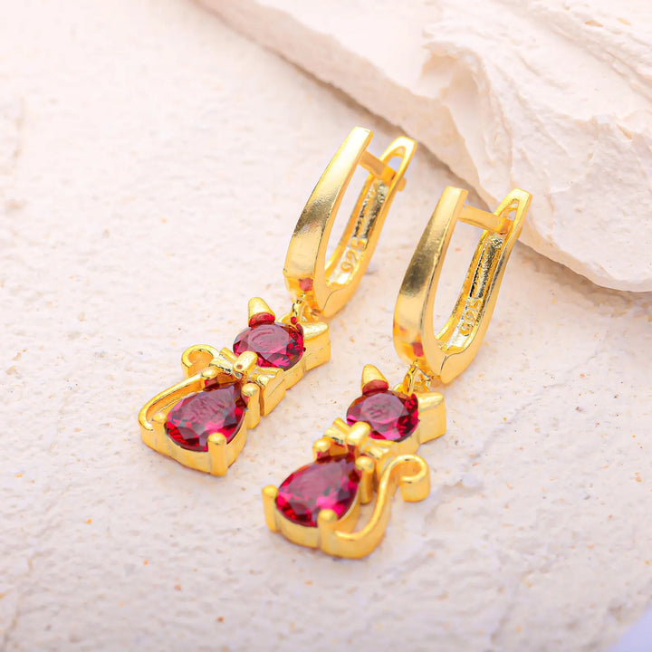 925 Ayar Gümüş Doğum Taşlı Zirkon Kedi Küpe LuvianaJewelry