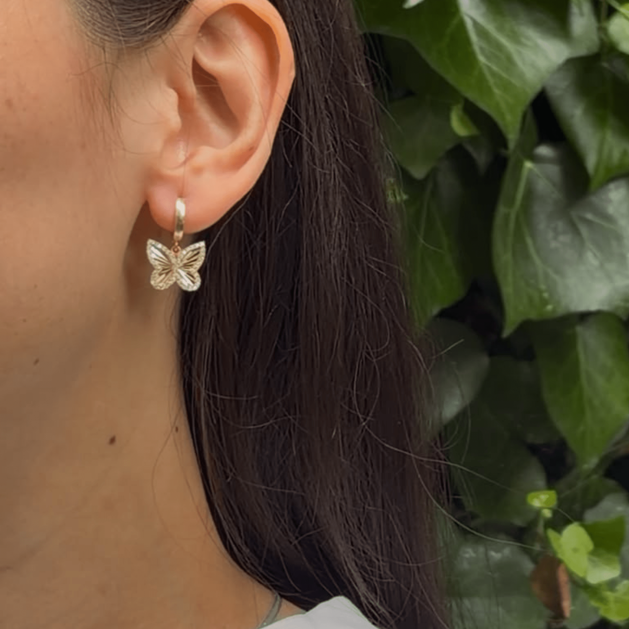 Zirkon Taşlı Gümüş Kelebek Halka Küpe - 925 Ayar Gümüş LuvianaJewelry