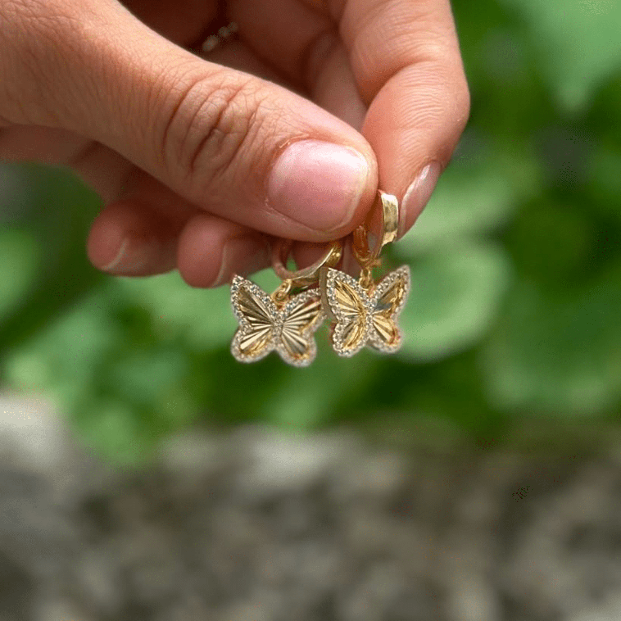 Zirkon Taşlı Gümüş Kelebek Halka Küpe - 925 Ayar Gümüş LuvianaJewelry