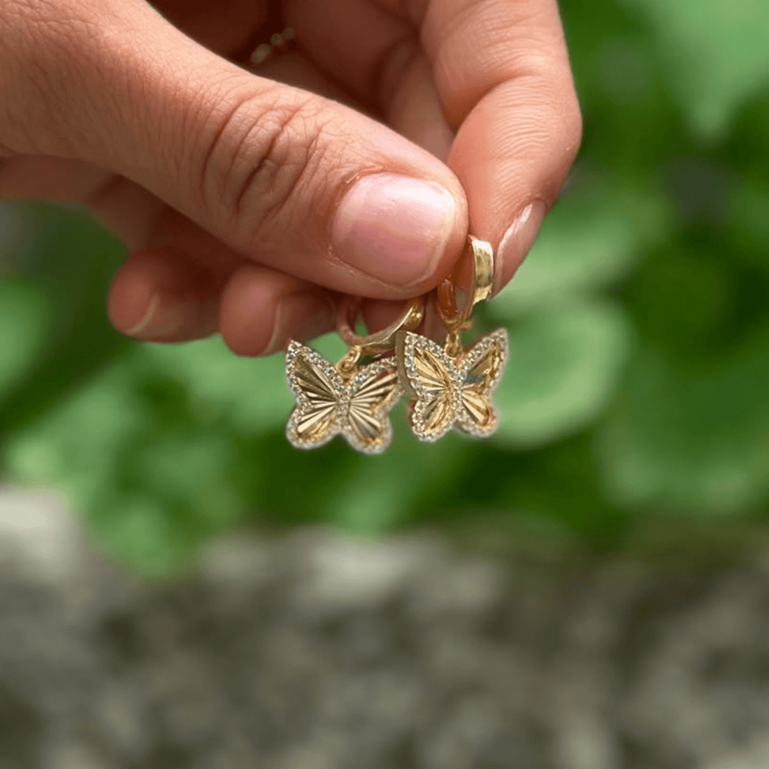 Zirkon Taşlı Gümüş Kelebek Halka Küpe - 925 Ayar Gümüş LuvianaJewelry