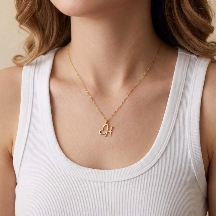 Kalp Detaylı 925 Ayar Gümüş Harf Kolye LuvianaJewelry
