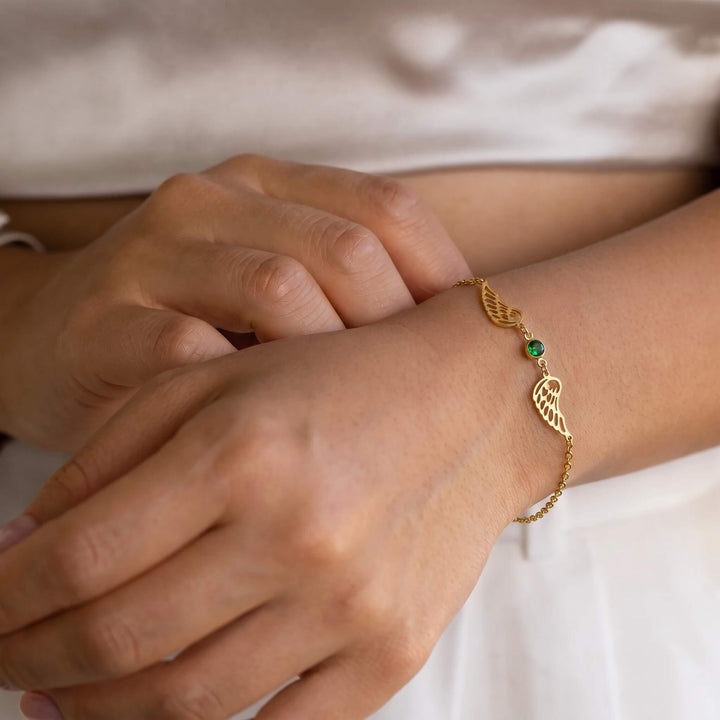 Zirkon Doğum Taşlı Melek Kanadı 925 Ayar Gümüş Bileklik LuvianaJewelry