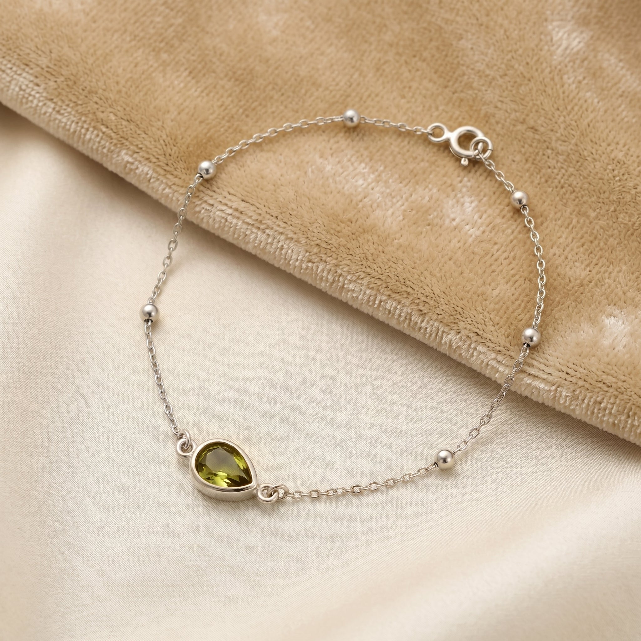 Damla Zirkon Doğum Taşlı Top Zincirli 925 Ayar Gümüş Bileklik LuvianaJewelry
