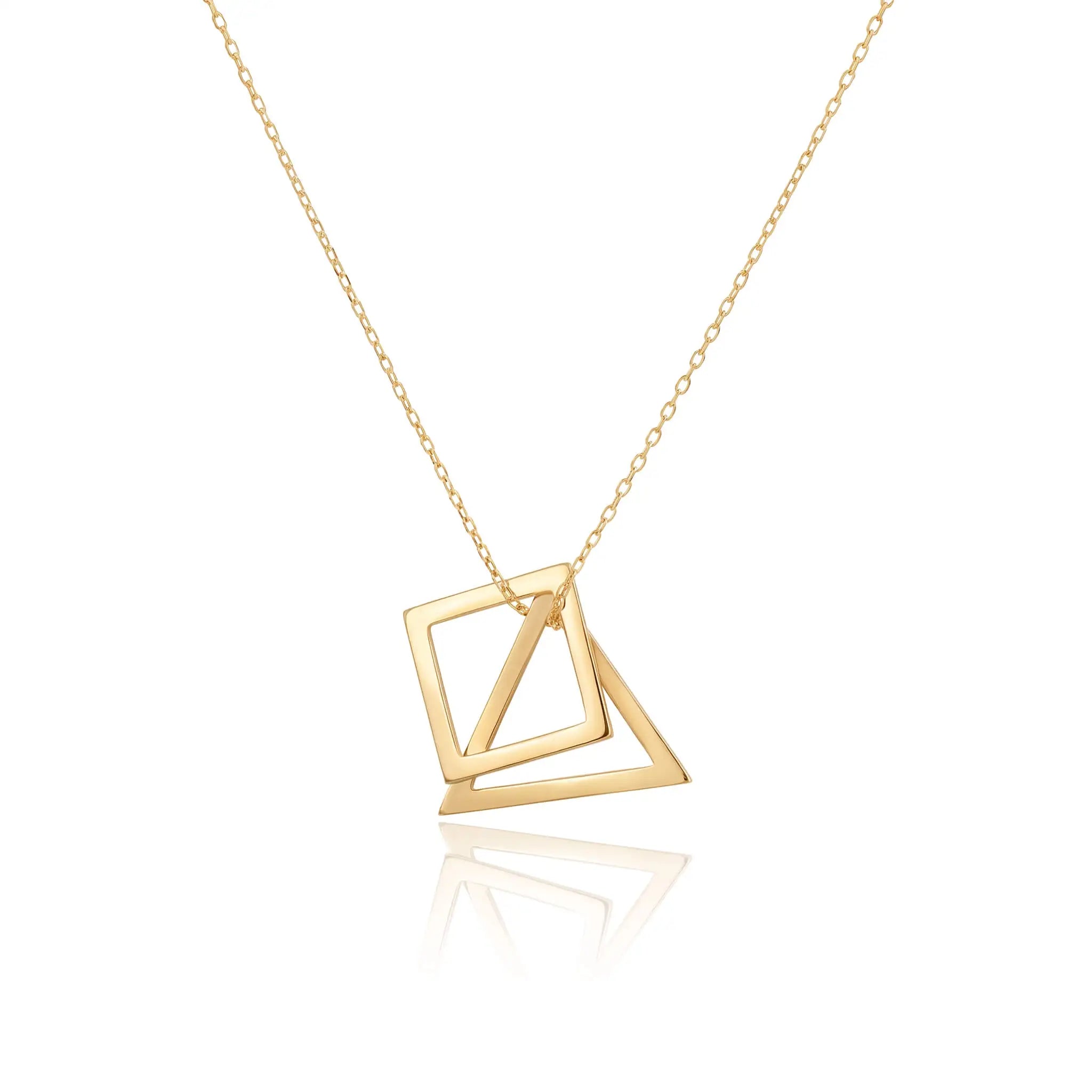 14 Ayar Altın Kaplama Gümüş Kare Üçgen Geometrik Kolye LuvianaJewelry