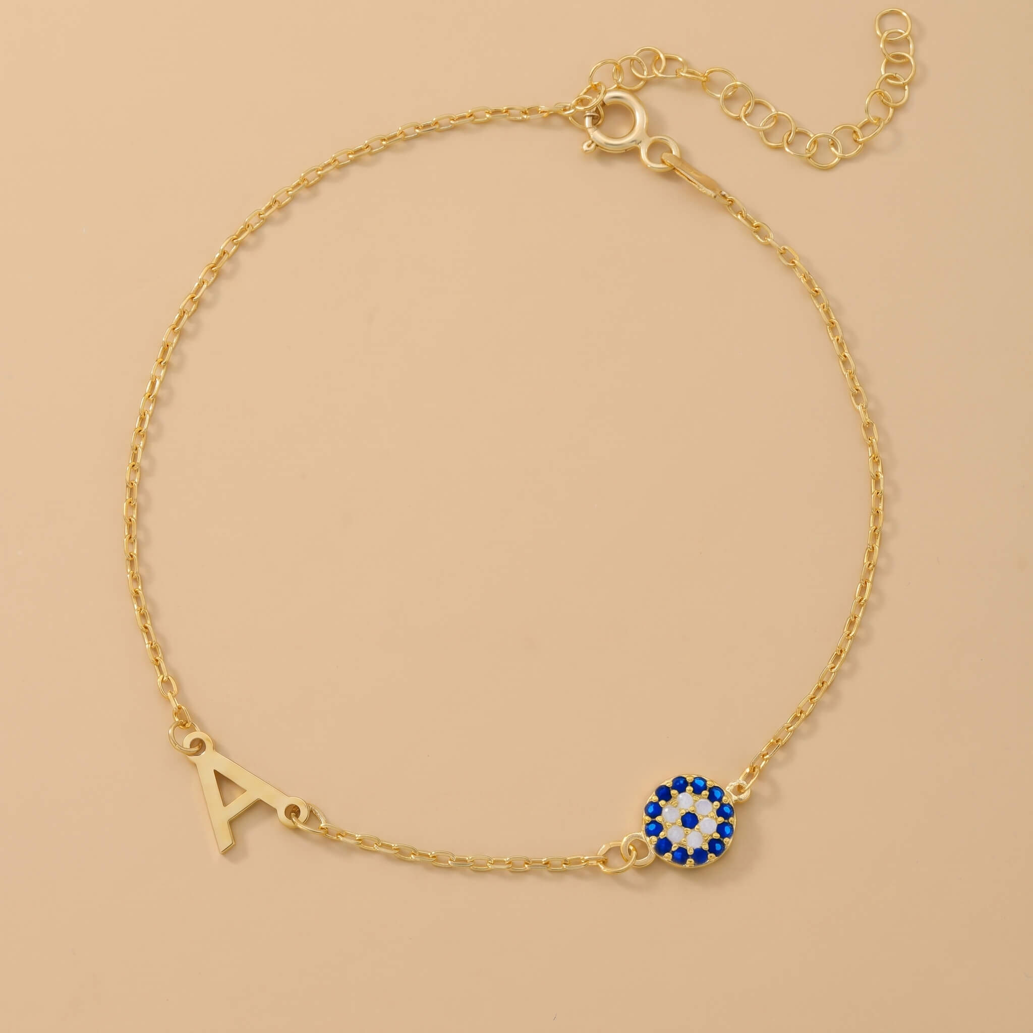 Kişiye Özel Harfli ve Nazar Boncuklu İnce Zincir Bileklik LuvianaJewelry