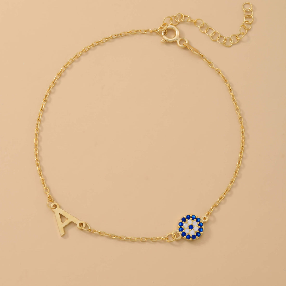 Kişiye Özel Harfli ve Nazar Boncuklu İnce Zincir Bileklik LuvianaJewelry