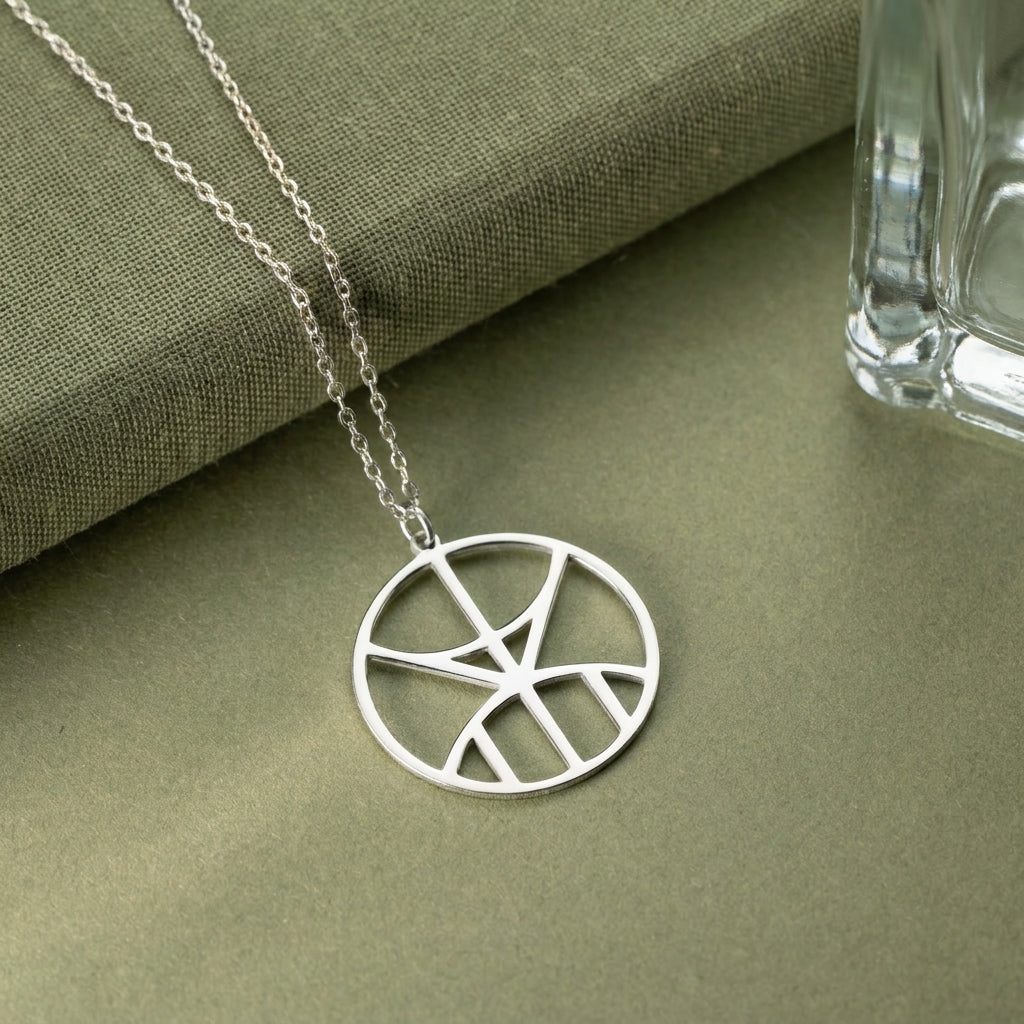 Minimalist Geometrik Logolu İsme Özel Tasarım Gümüş Kolye LuvianaJewelry