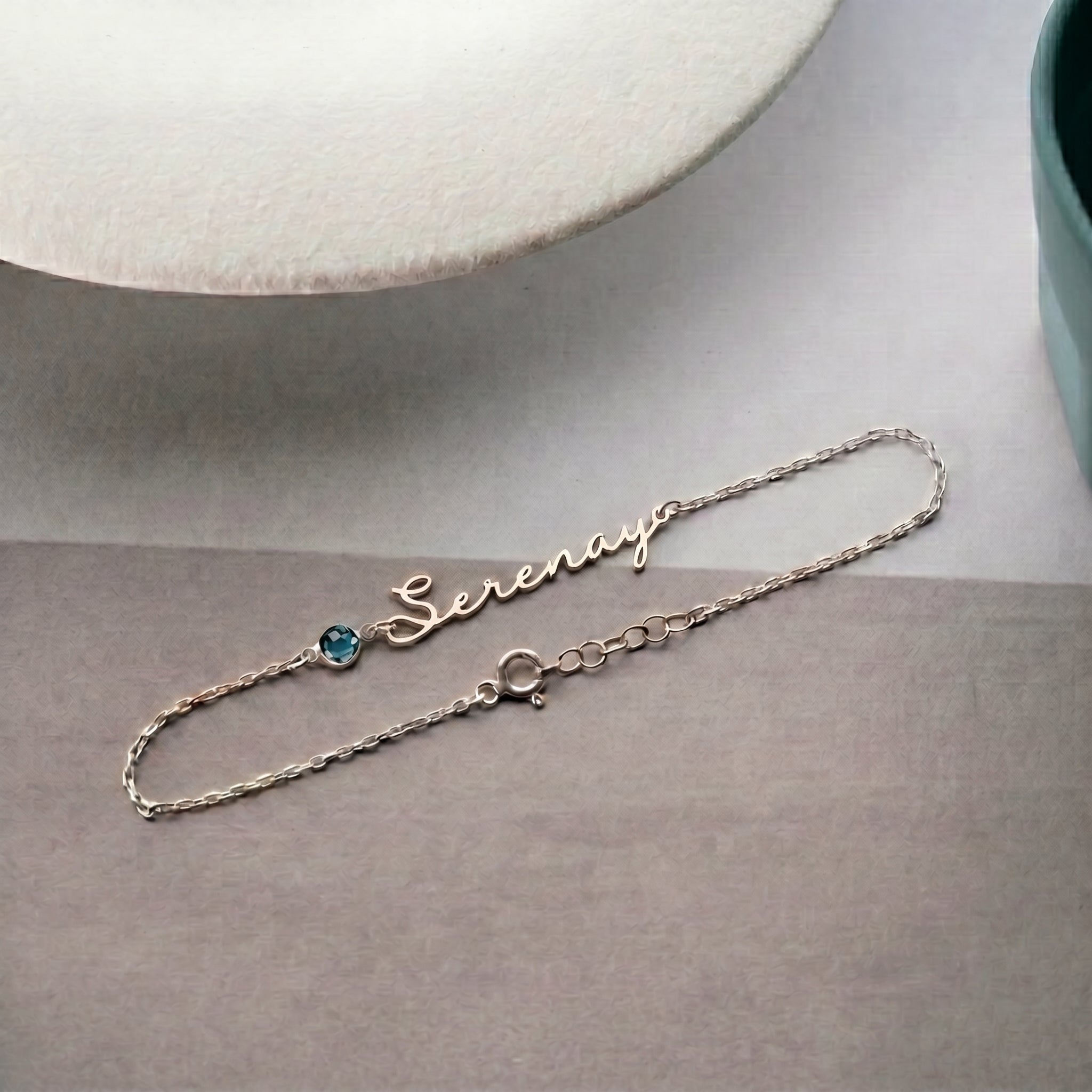 Kişiye Özel İsimli ve Doğum Taşlı 925 Ayar Gümüş Bileklik LuvianaJewelry