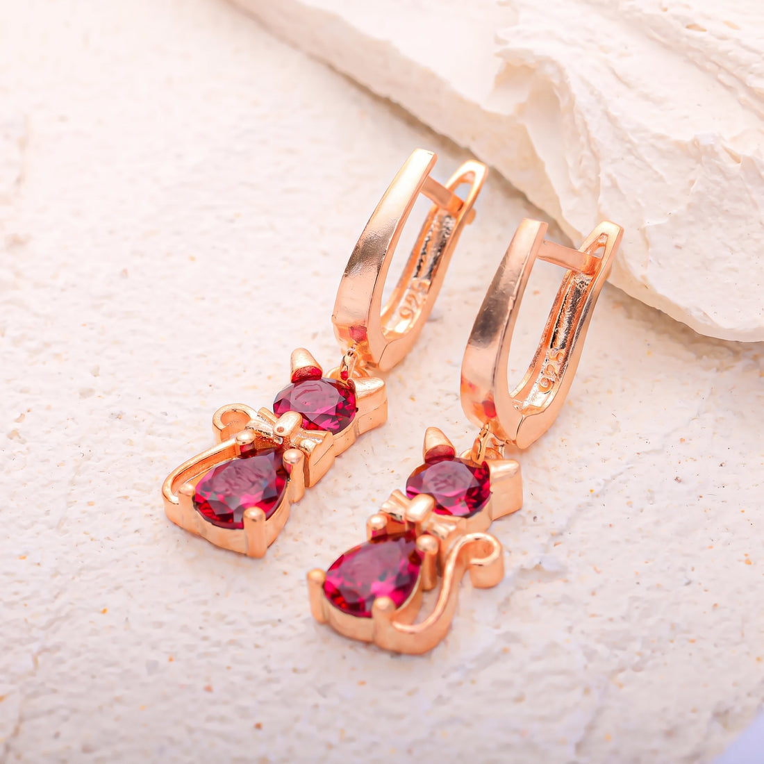925 Ayar Gümüş Doğum Taşlı Zirkon Kedi Küpe LuvianaJewelry