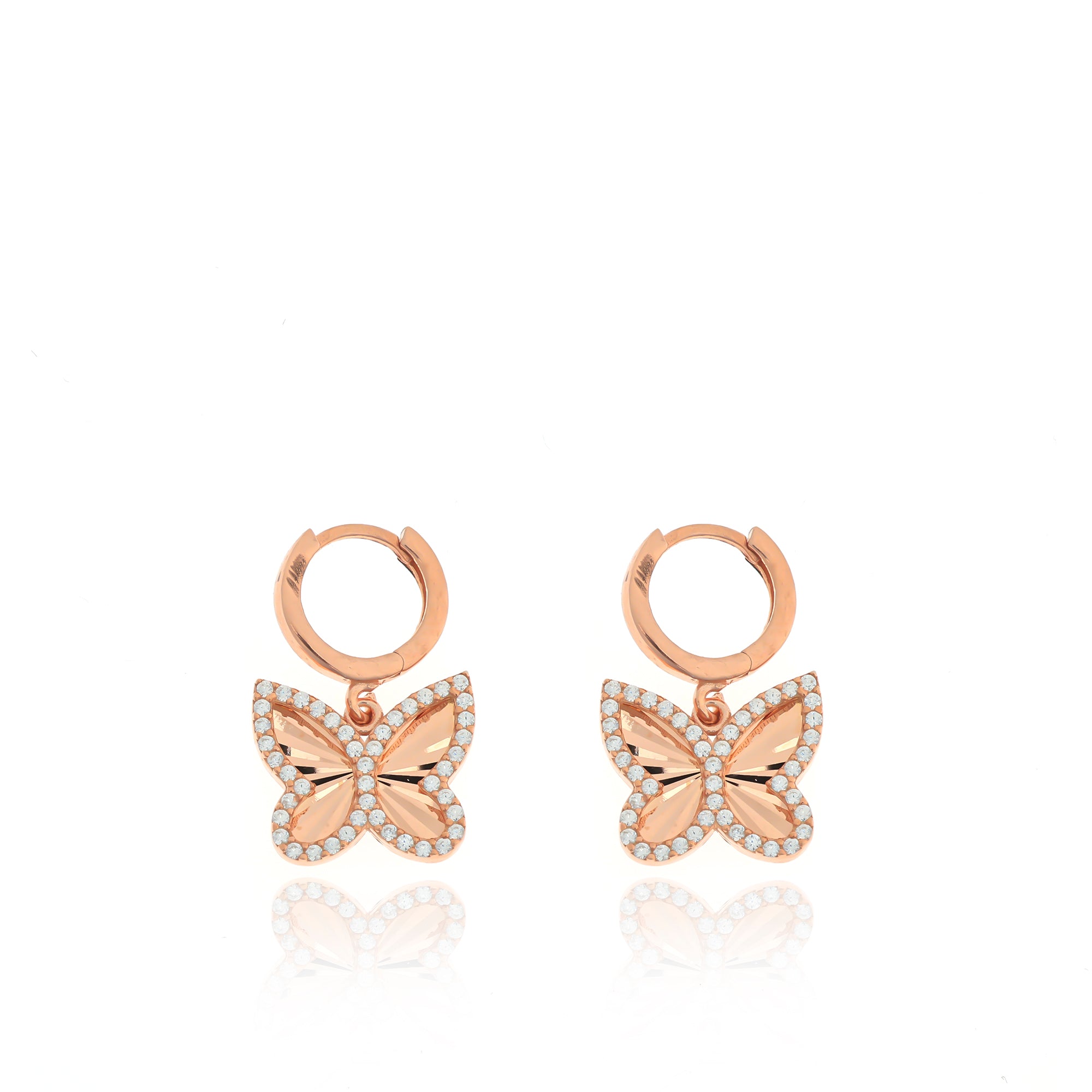 Zirkon Taşlı Gümüş Kelebek Halka Küpe - 925 Ayar Gümüş LuvianaJewelry
