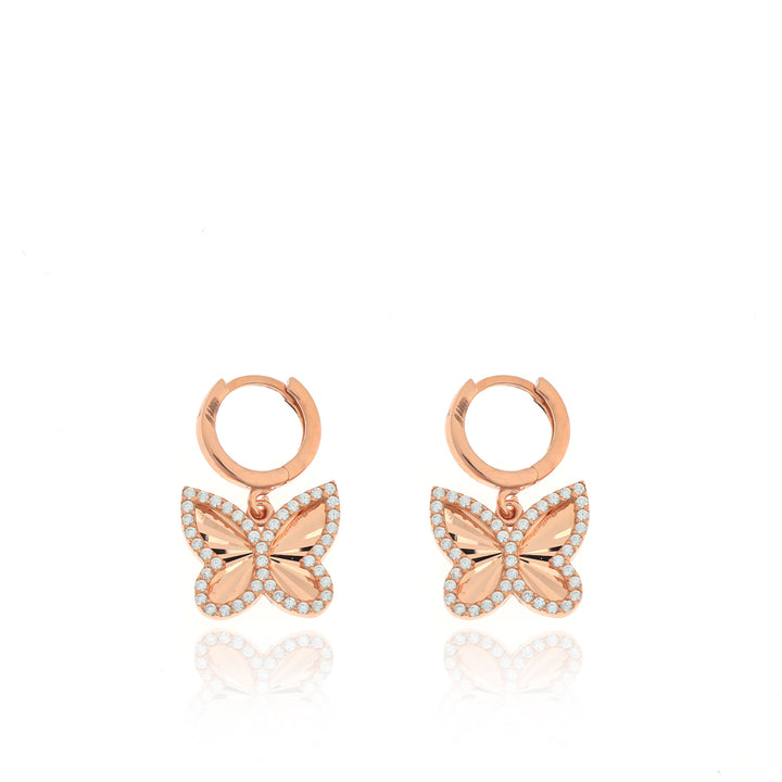 Zirkon Taşlı Gümüş Kelebek Halka Küpe - 925 Ayar Gümüş LuvianaJewelry