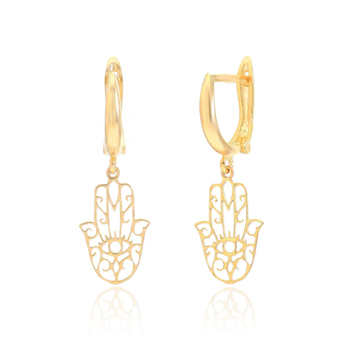 925 Ayar Gümüş Hamsa (Fatma Ana'nın Eli) Sallantılı Küpe LuvianaJewelry